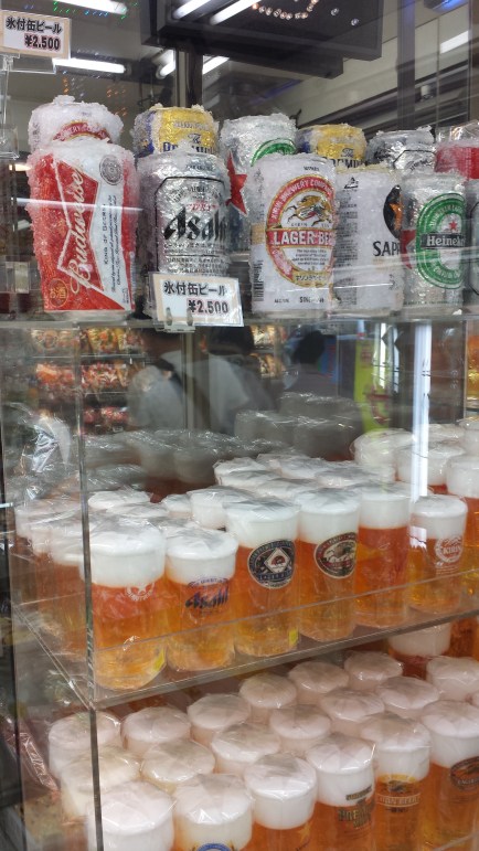 Plastic beer at the plastic food store